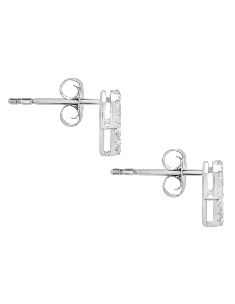 Broqueles de corazón de oro blanco 14 K con acabado pavé diamante 3