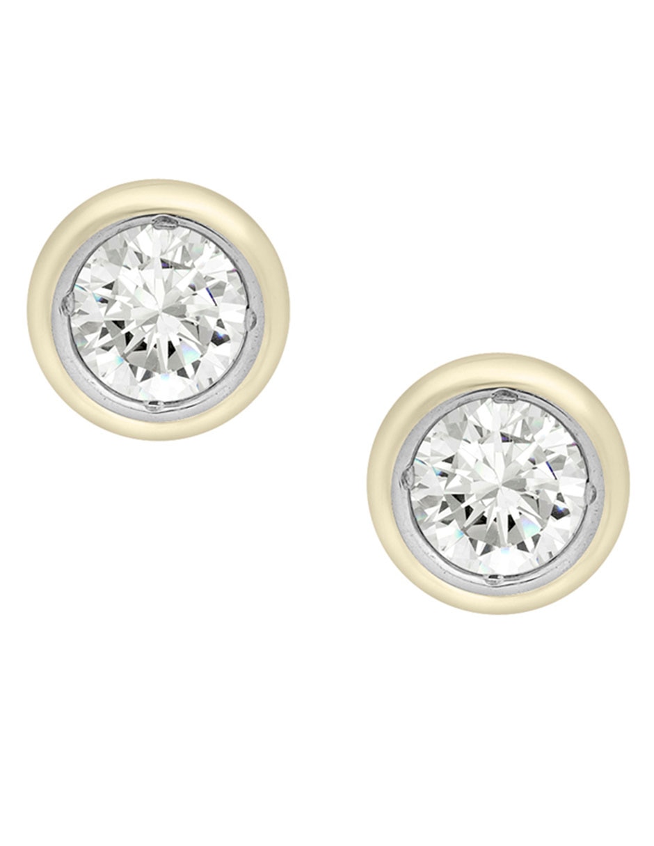 Broqueles redondos Stud de oro 14 K con acabado brillante diamante Broqueles redondos Stud de oro 14 K con acabado brillante diamante