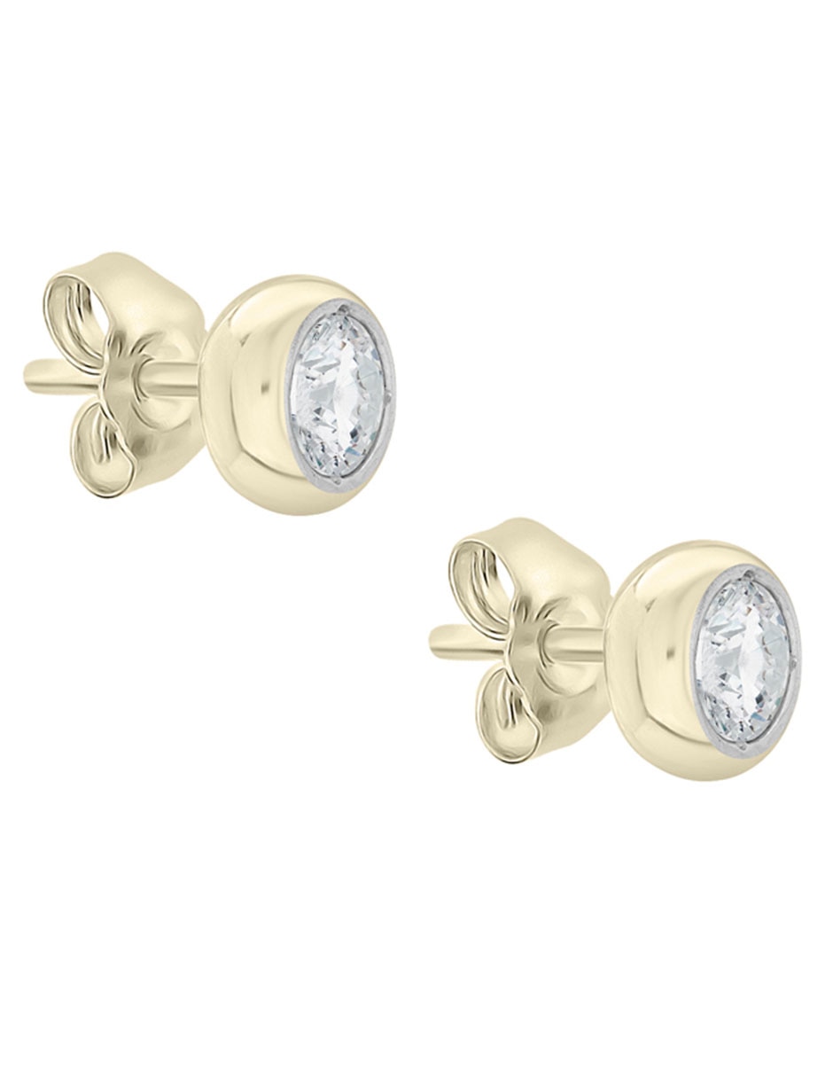 Broqueles redondos Stud de oro 14 K con acabado brillante diamante 2