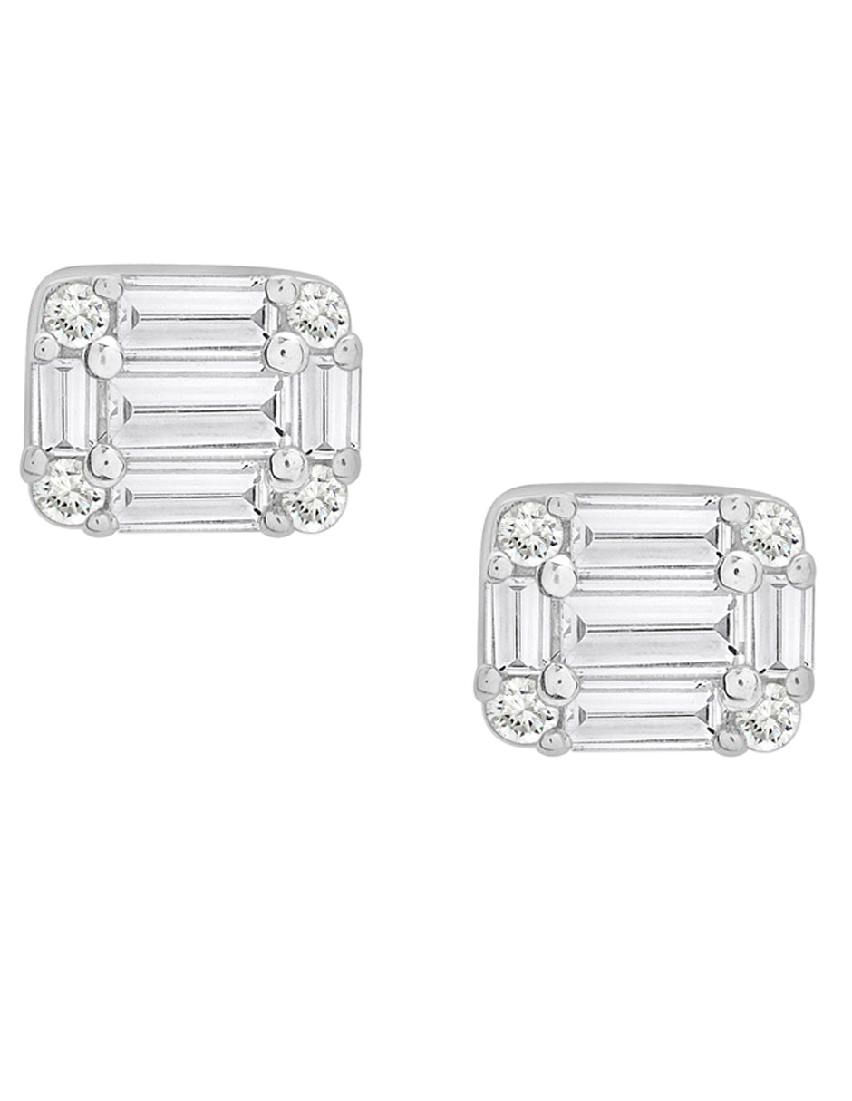 Broqueles rectangulares Stud de oro blanco 14 K con acabado liso diamante