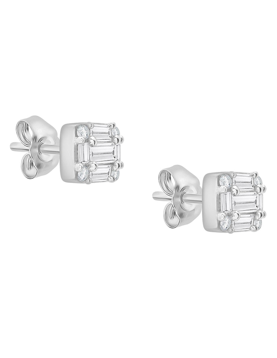 Broqueles rectangulares Stud de oro blanco 14 K con acabado liso diamante 2