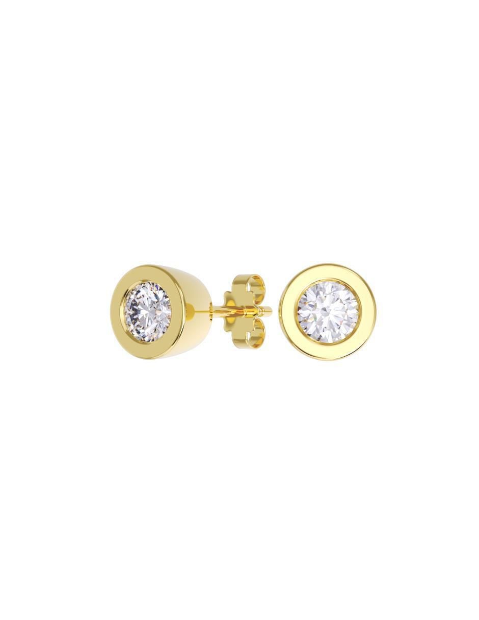Set de aretes redonda de oro 10 K con acabado pulido zirconia Set de aretes redonda de oro 10 K con acabado pulido zirconia