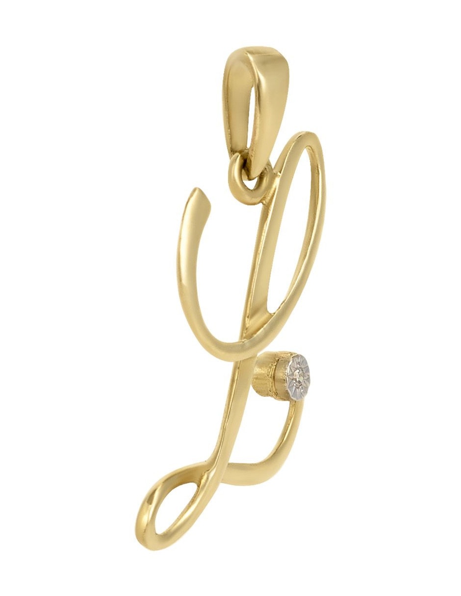 Dije de letra l de oro amarillo 14 K diamante