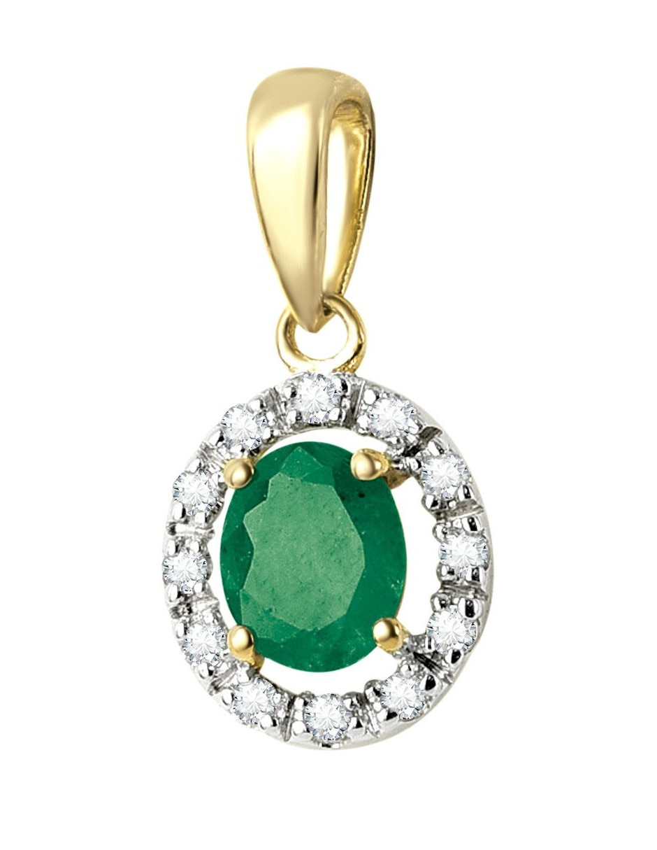 Dije circular de oro amarillo 14 K esmeralda y diamante Dije circular de oro amarillo 14 K esmeralda y diamante
