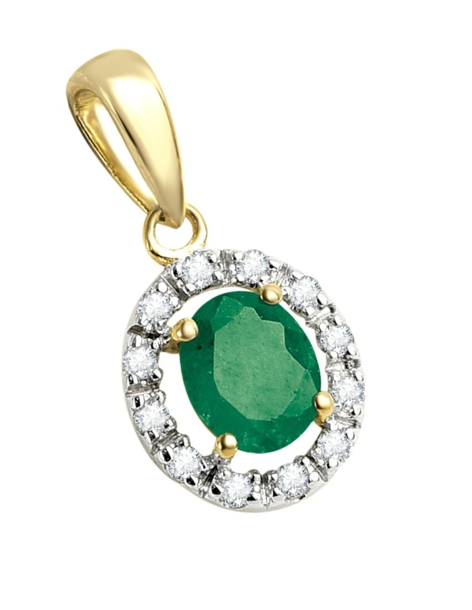 Dije circular de oro amarillo 14 K esmeralda y diamante 2