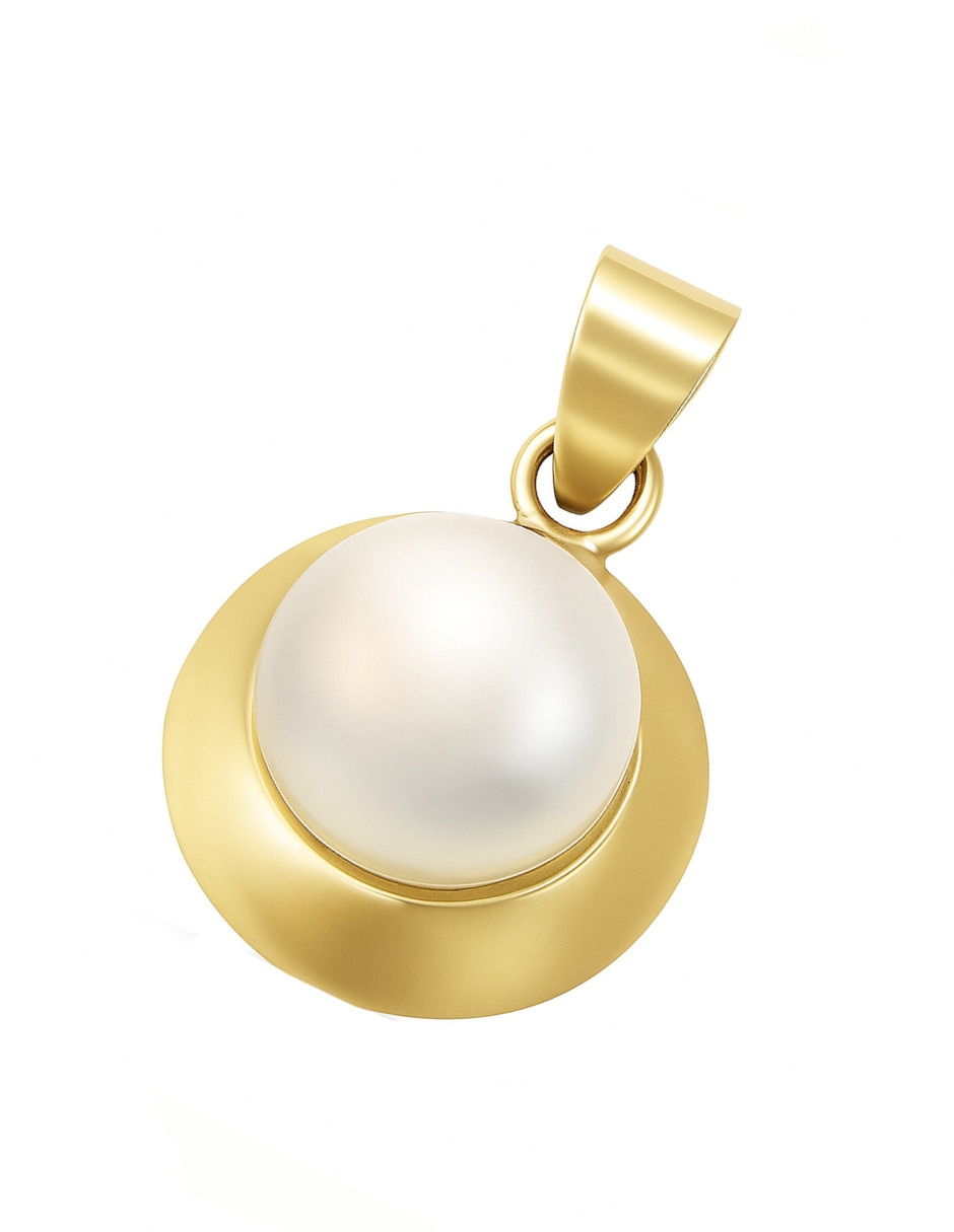 Dije circular de oro amarillo 14 K perla 2