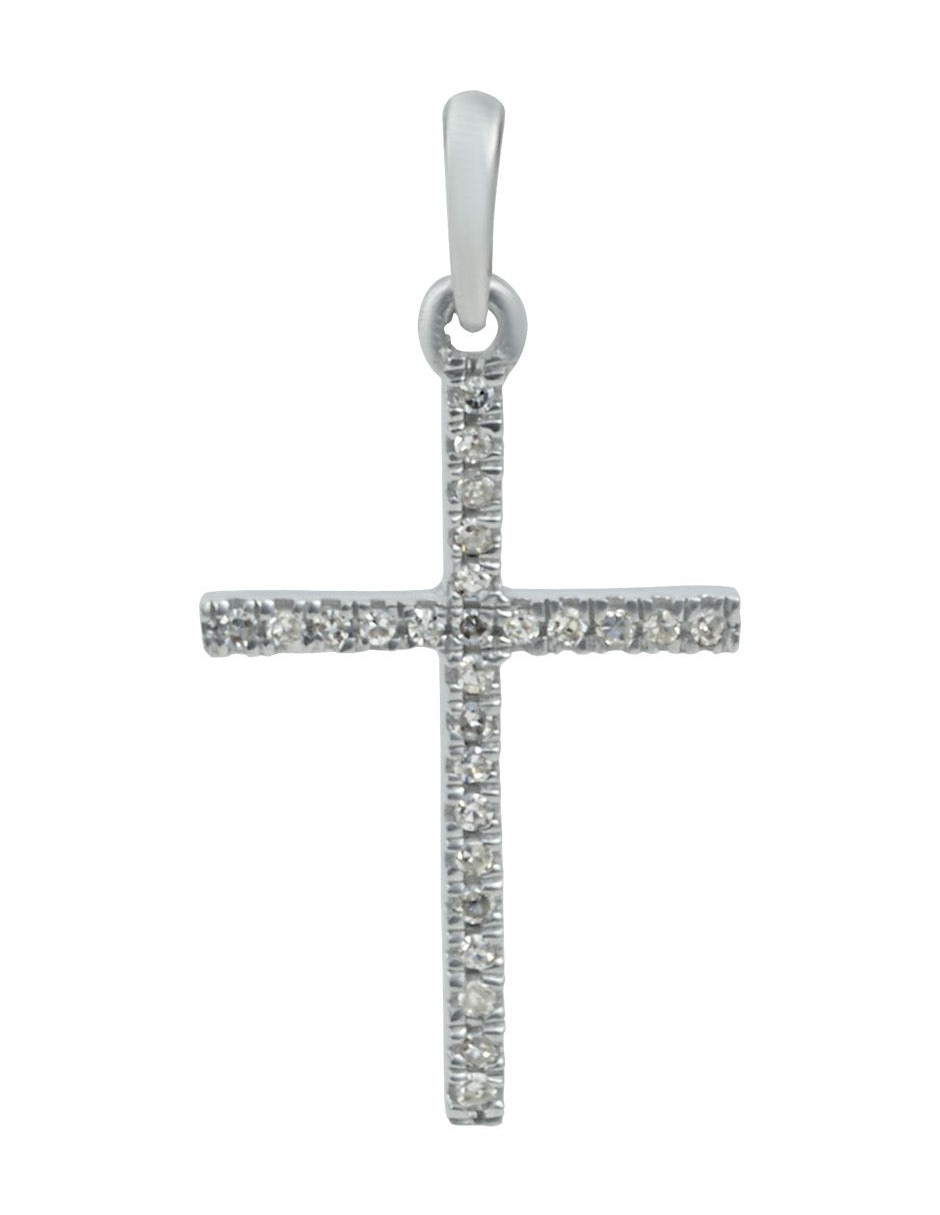 Dije de cruz de oro blanco 14 K diamante