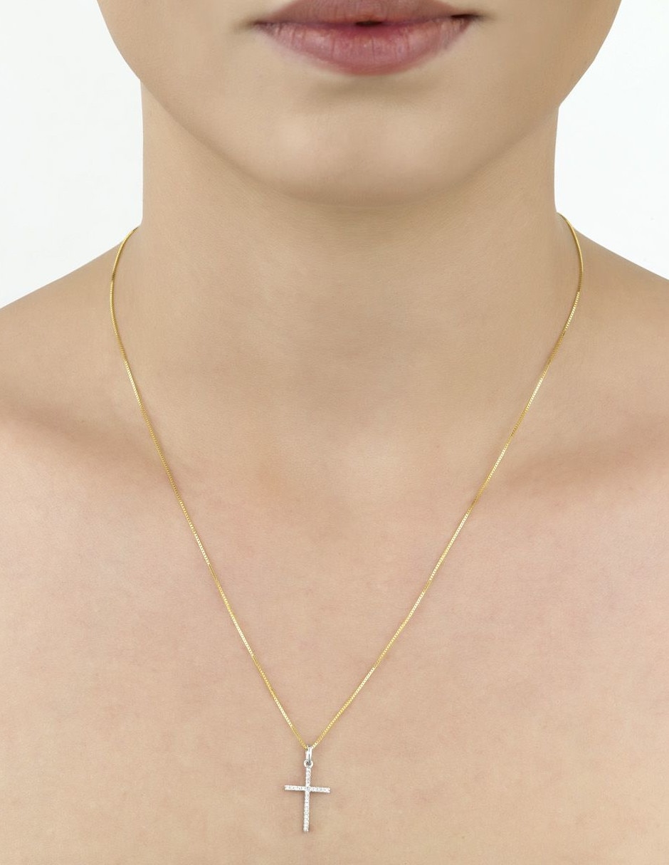 Dije de cruz de oro blanco 14 K diamante 2