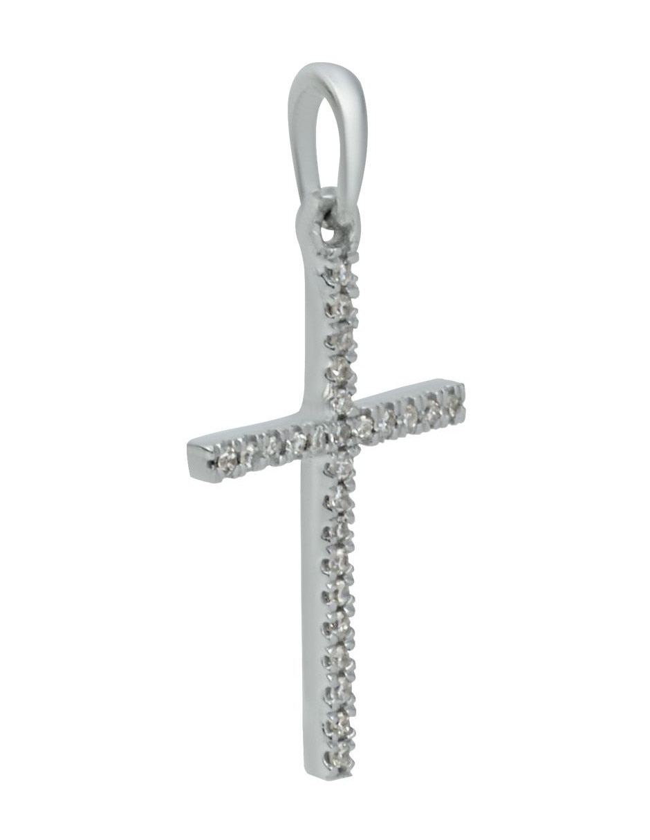 Dije de cruz de oro blanco 14 K diamante 3