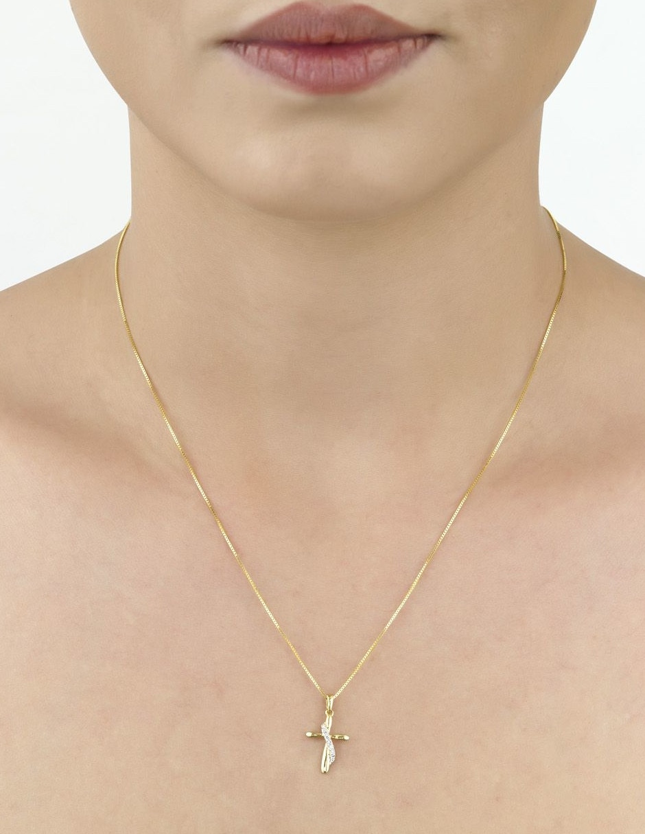 Dije de cruz de oro amarillo 14 K diamante 2