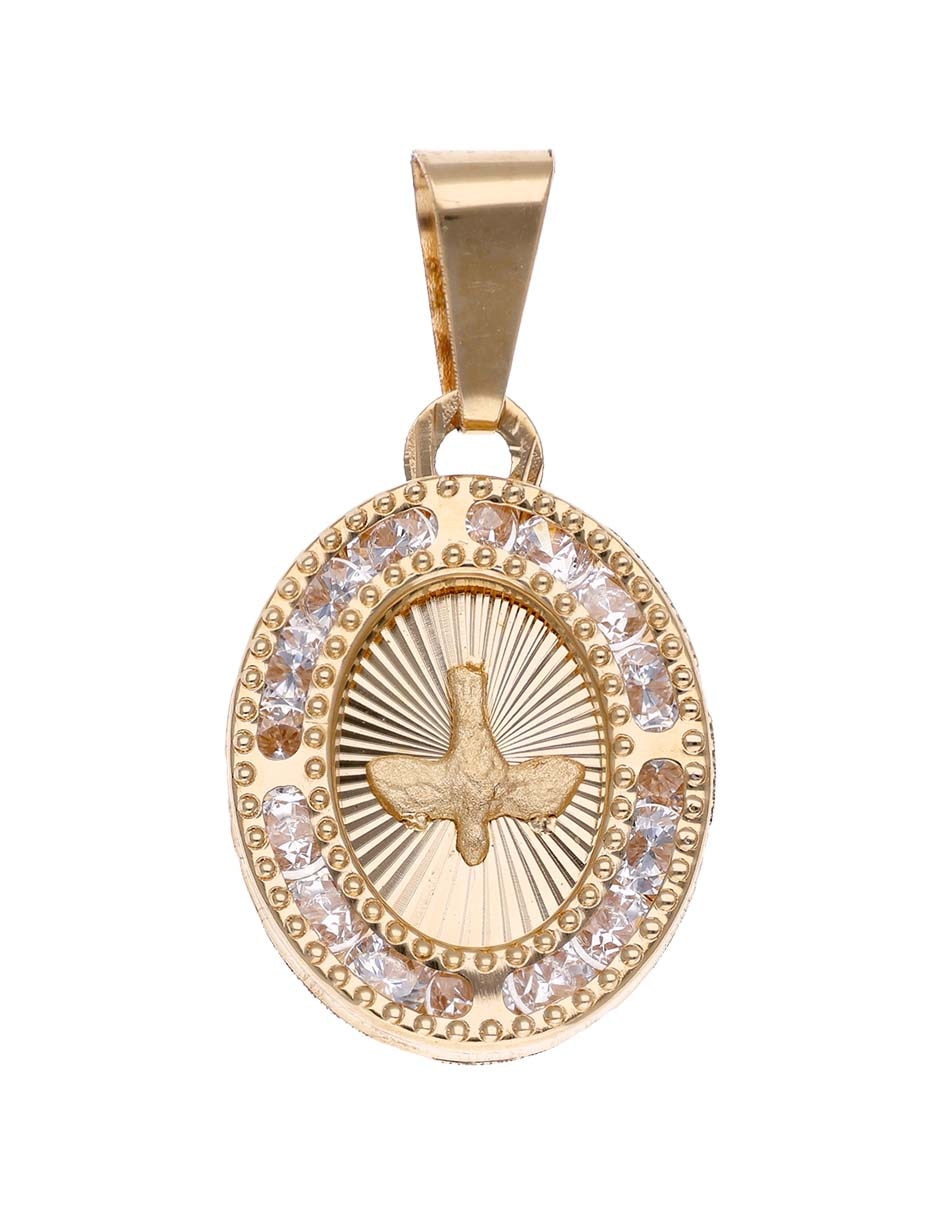 Medalla ovalada de oro amarillo 14 K circonita