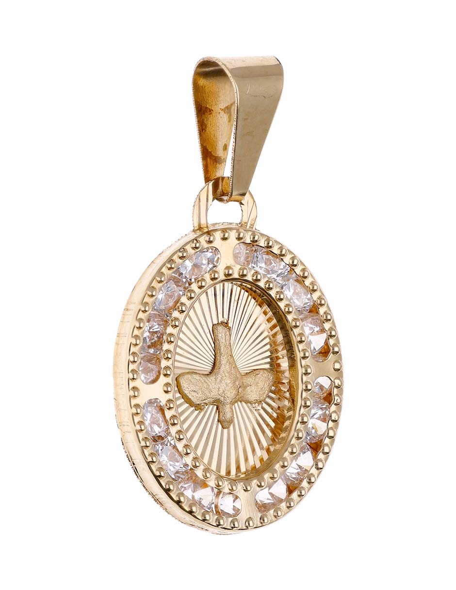 Medalla ovalada de oro amarillo 14 K circonita 2