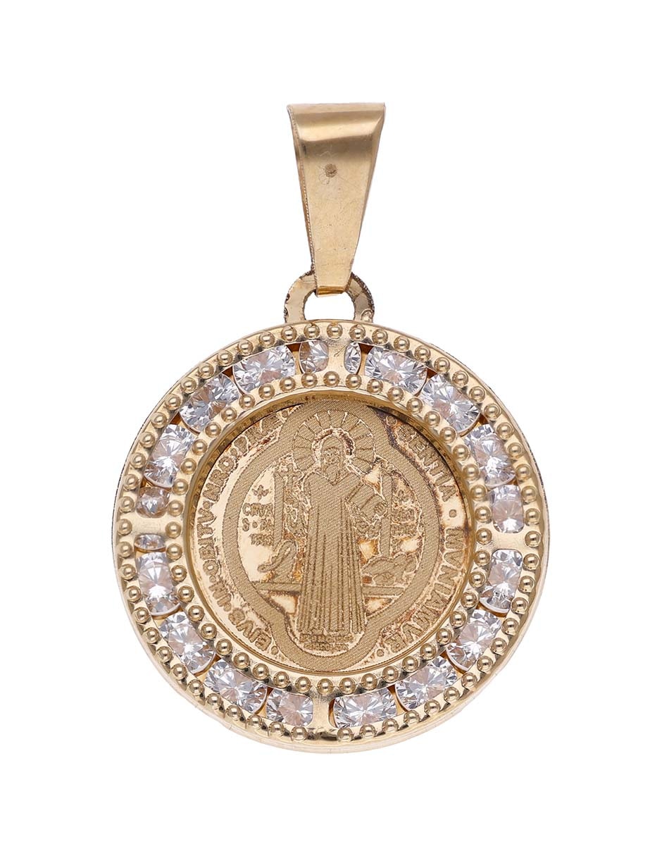 Medalla circular de oro amarillo 14 K circonita Medalla circular de oro amarillo 14 K circonita