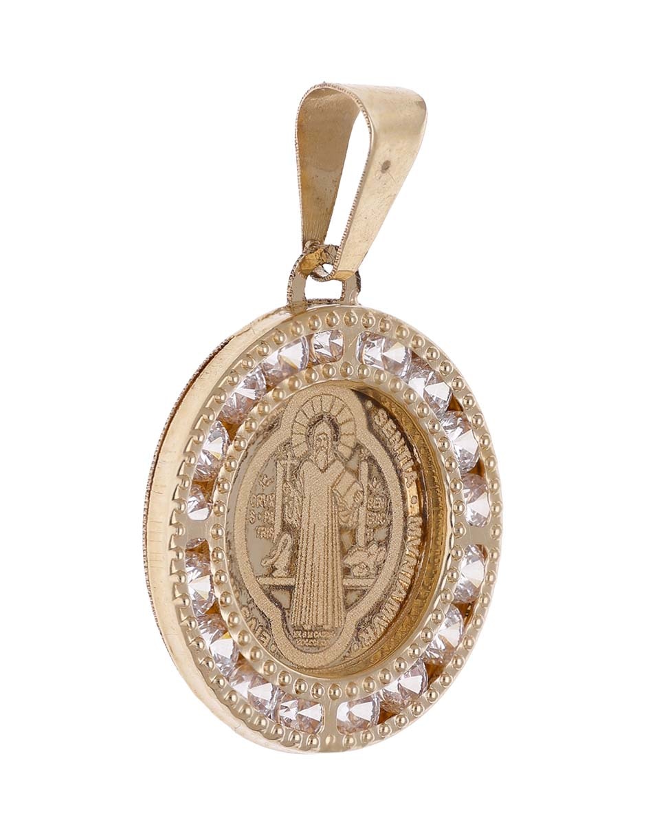 Medalla circular de oro amarillo 14 K circonita 2