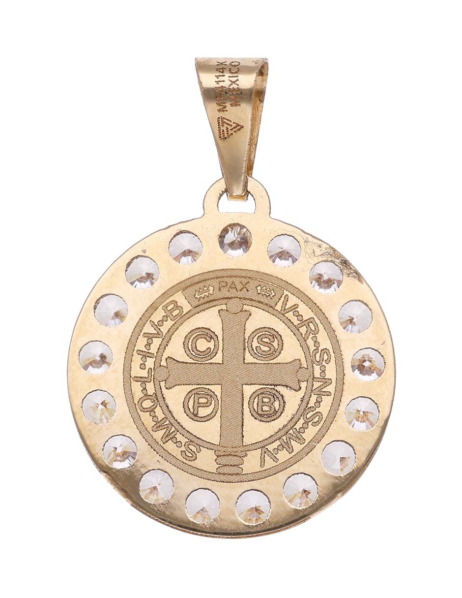 Medalla circular de oro amarillo 14 K circonita 3