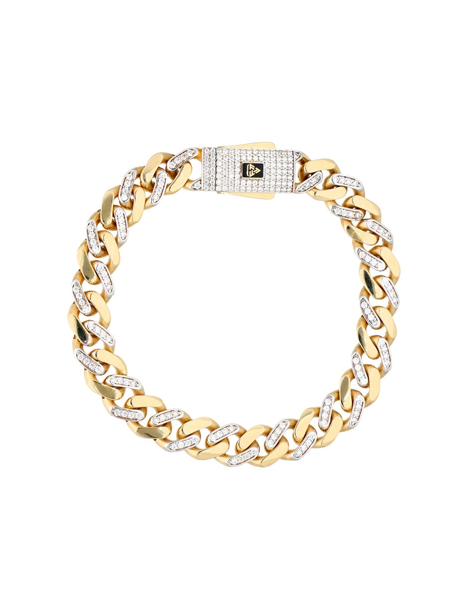 Pulsera de oro amarillo con circonita 14 k con acabado brillante