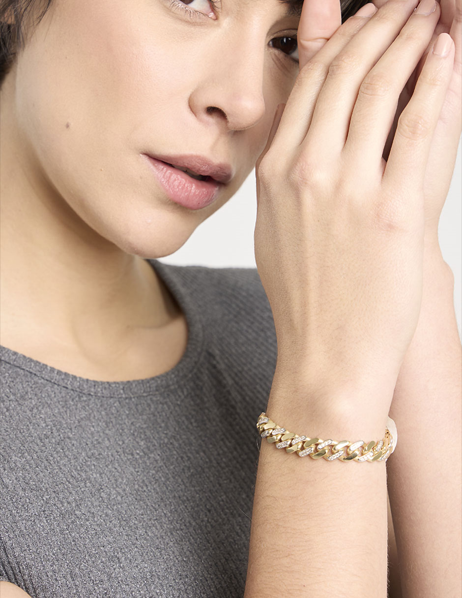 Pulsera de oro amarillo con circonita 14 k con acabado brillante 3