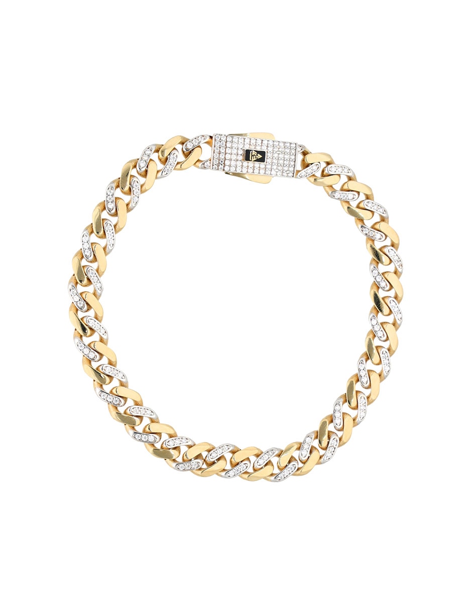 Pulsera de oro amarillo con circonita 14 k con acabado brillante