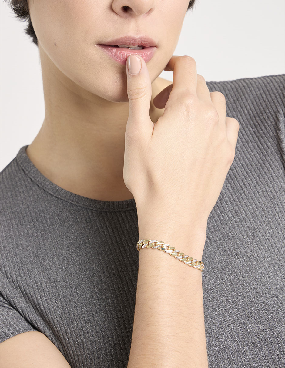 Pulsera de oro amarillo con circonita 14 k con acabado brillante 4