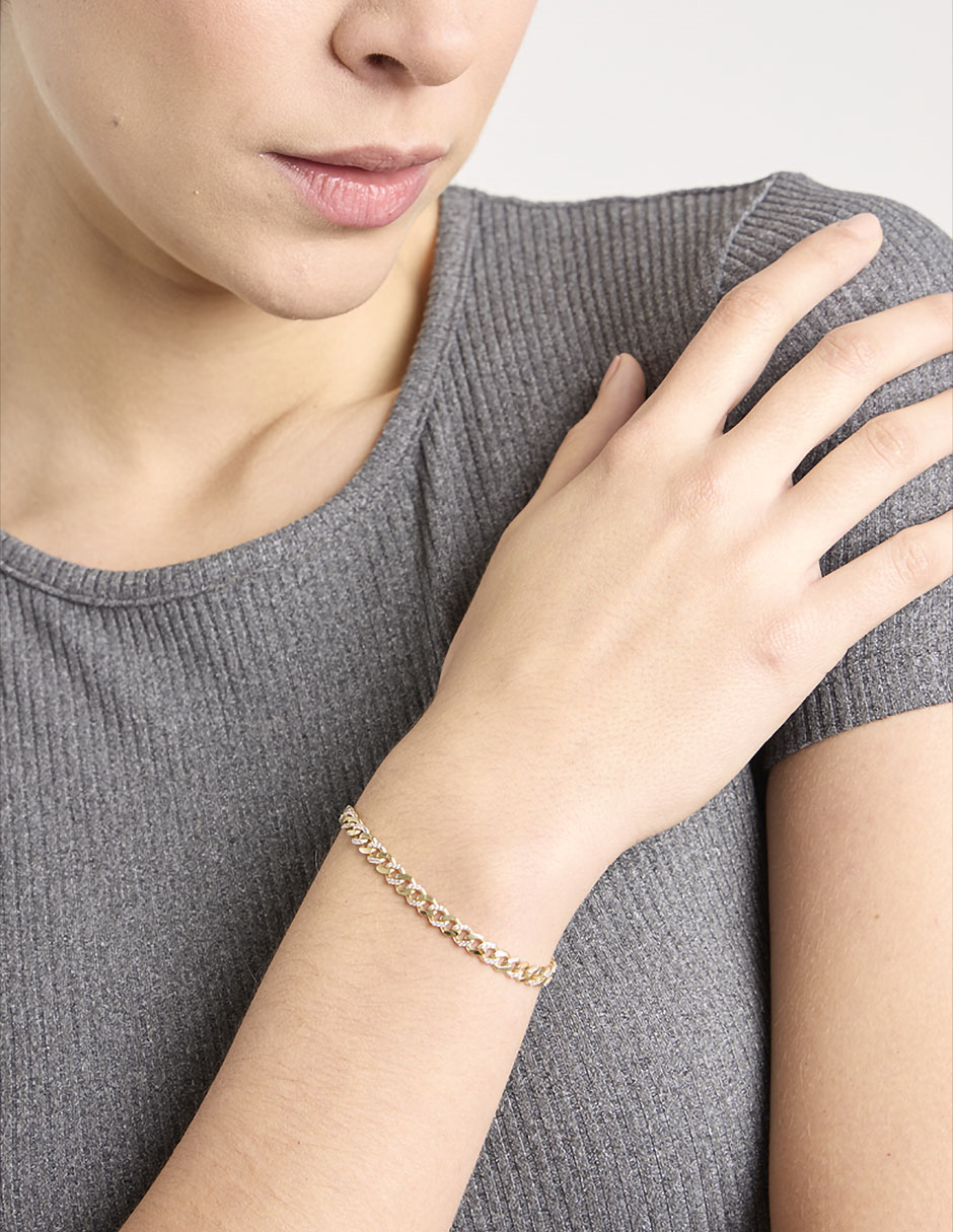 Pulsera de oro amarillo con circonita 14 k con acabado brillante 3