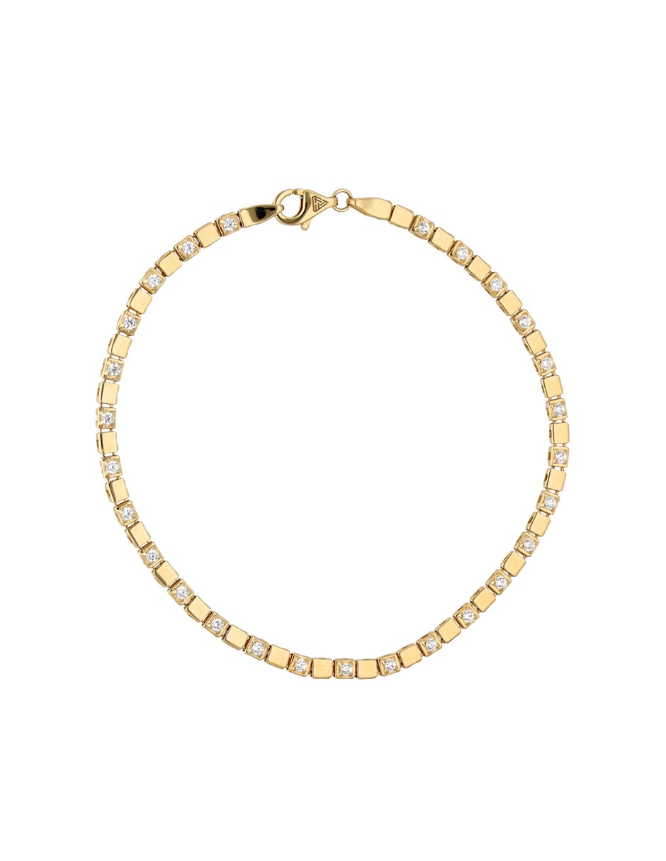 Pulsera de oro amarillo con circonita 14 k con acabado pulido