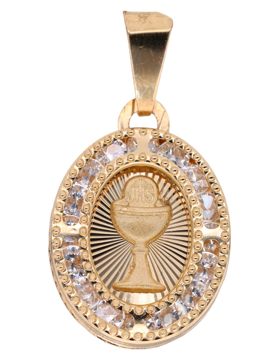 Dije ovalada de oro amarillo 14 K circonita