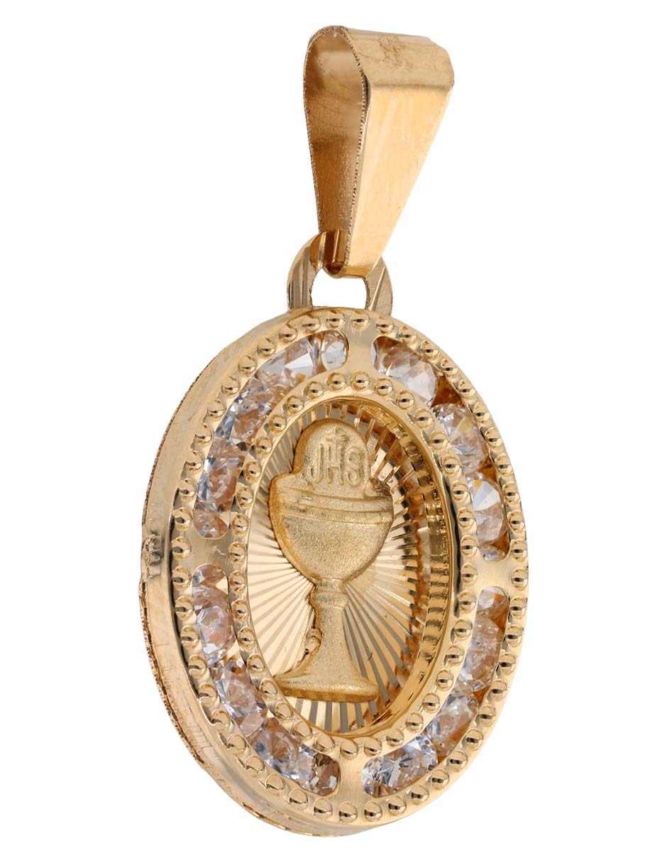 Dije ovalada de oro amarillo 14 K circonita 2