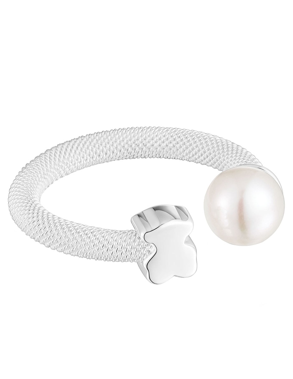Anillo con gema de oso Icon Mesh P 925 de plata perla lustre