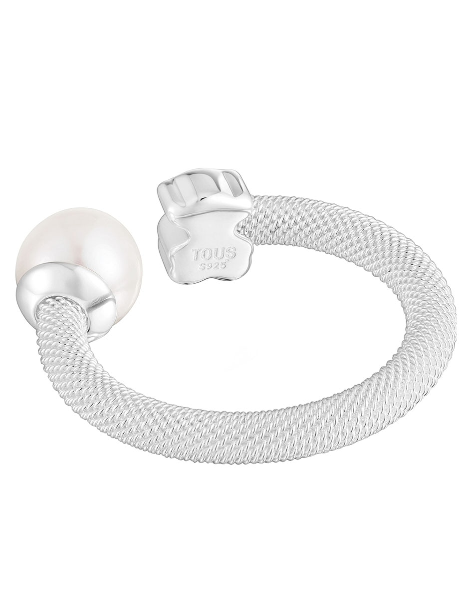 Anillo con gema de oso Icon Mesh P 925 de plata perla lustre 3