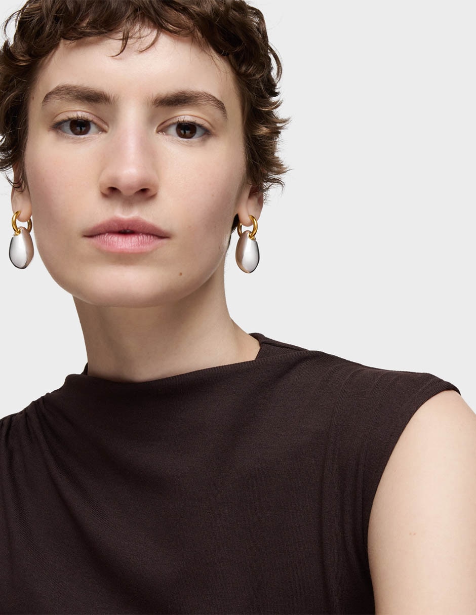 Aretes largos ovalados Warm de plata P 925 con acabado baño de oro 4