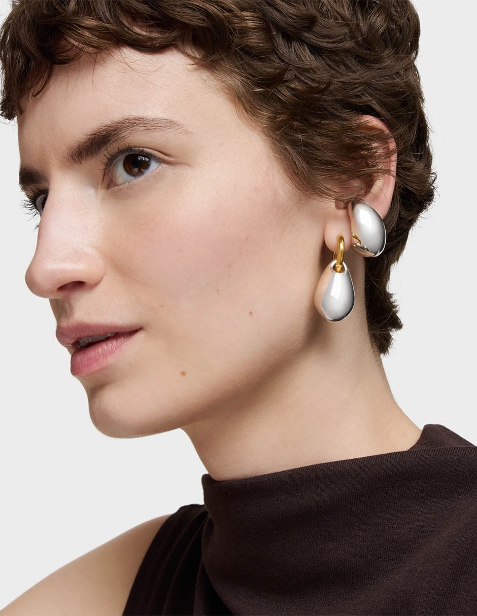 Aretes largos ovalados Warm de plata P 925 con acabado baño de oro 5