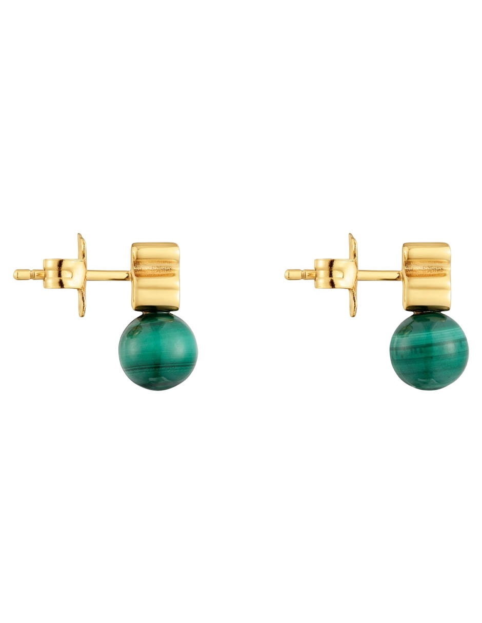 Aretes cortos de oso Icon Mesh de plata P 925 con acabado baño de oro malaquita 2