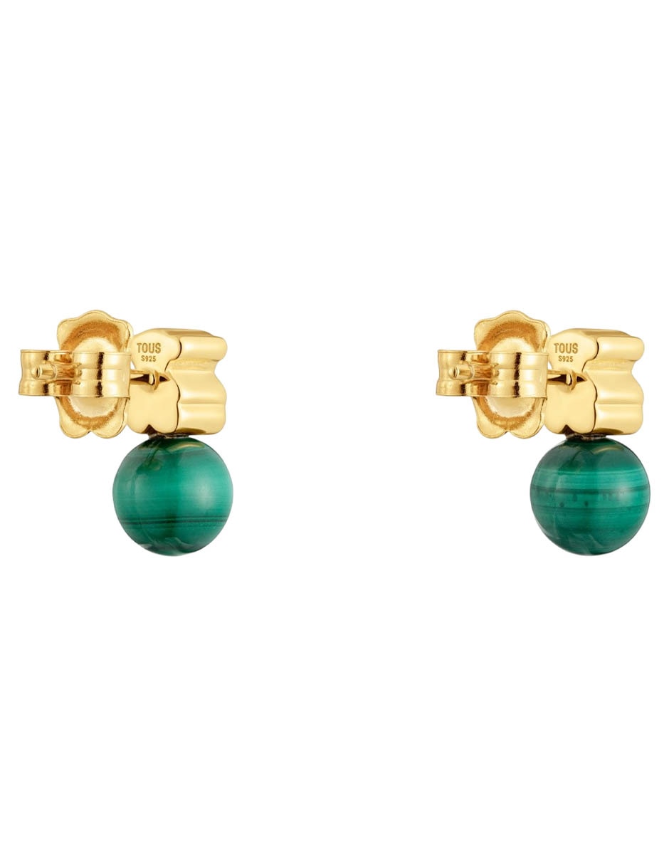 Aretes cortos de oso Icon Mesh de plata P 925 con acabado baño de oro malaquita 3