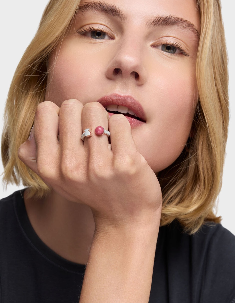 Anillo con gema de oso Icon Mesh P 925 de plata rodonita lustre 4