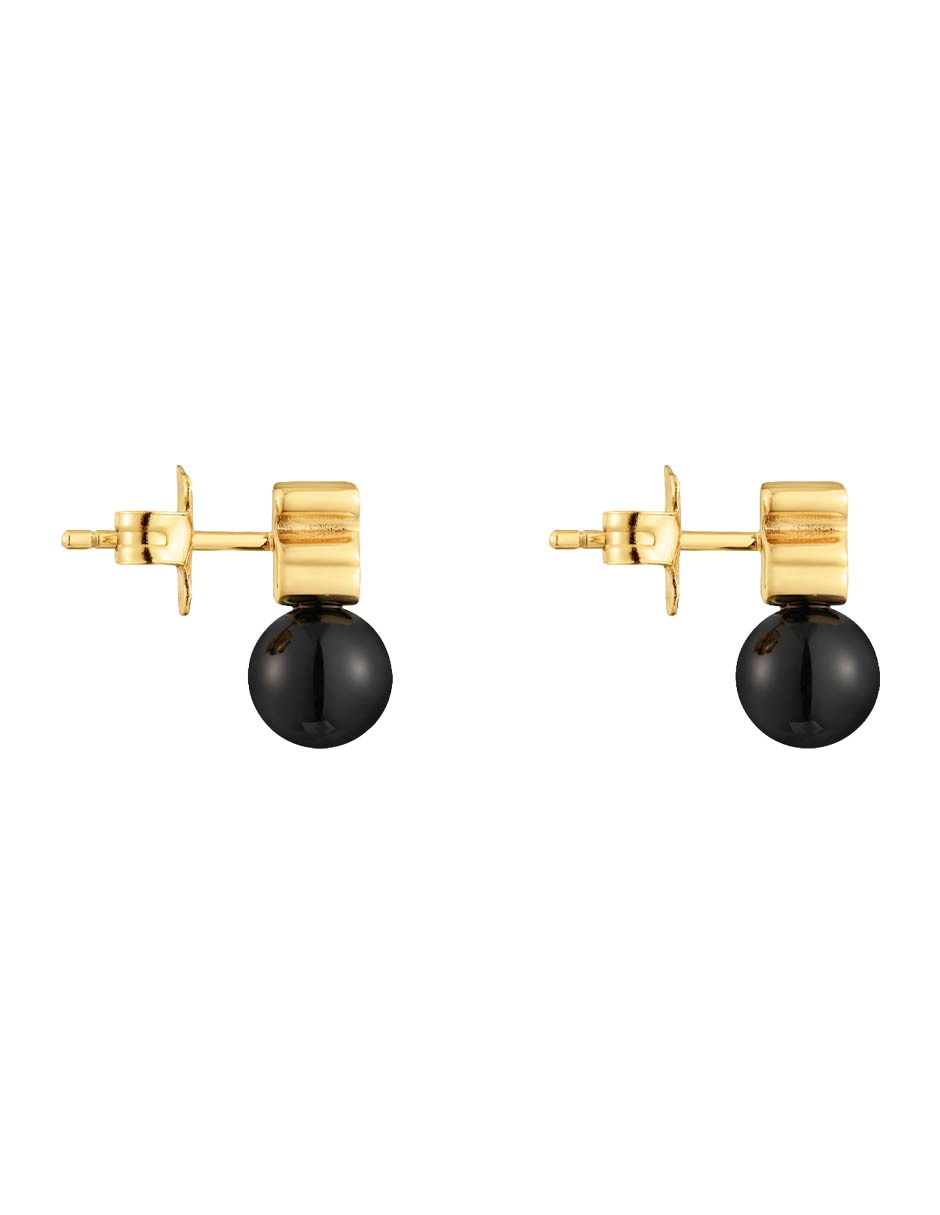 Aretes cortos de oso Icon Mesh de plata P 925 con acabado baño de oro ónix 2