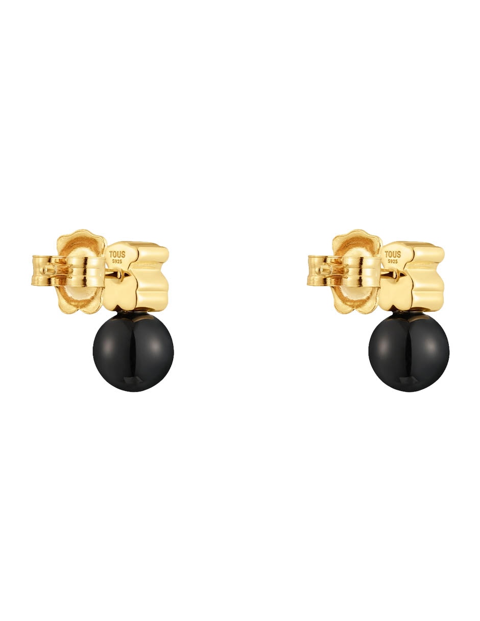 Aretes cortos de oso Icon Mesh de plata P 925 con acabado baño de oro ónix 3