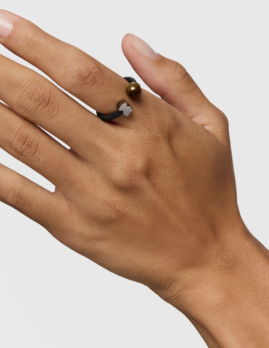 Anillo con gema de oso Icon Mesh ojo de halcón lustre 6