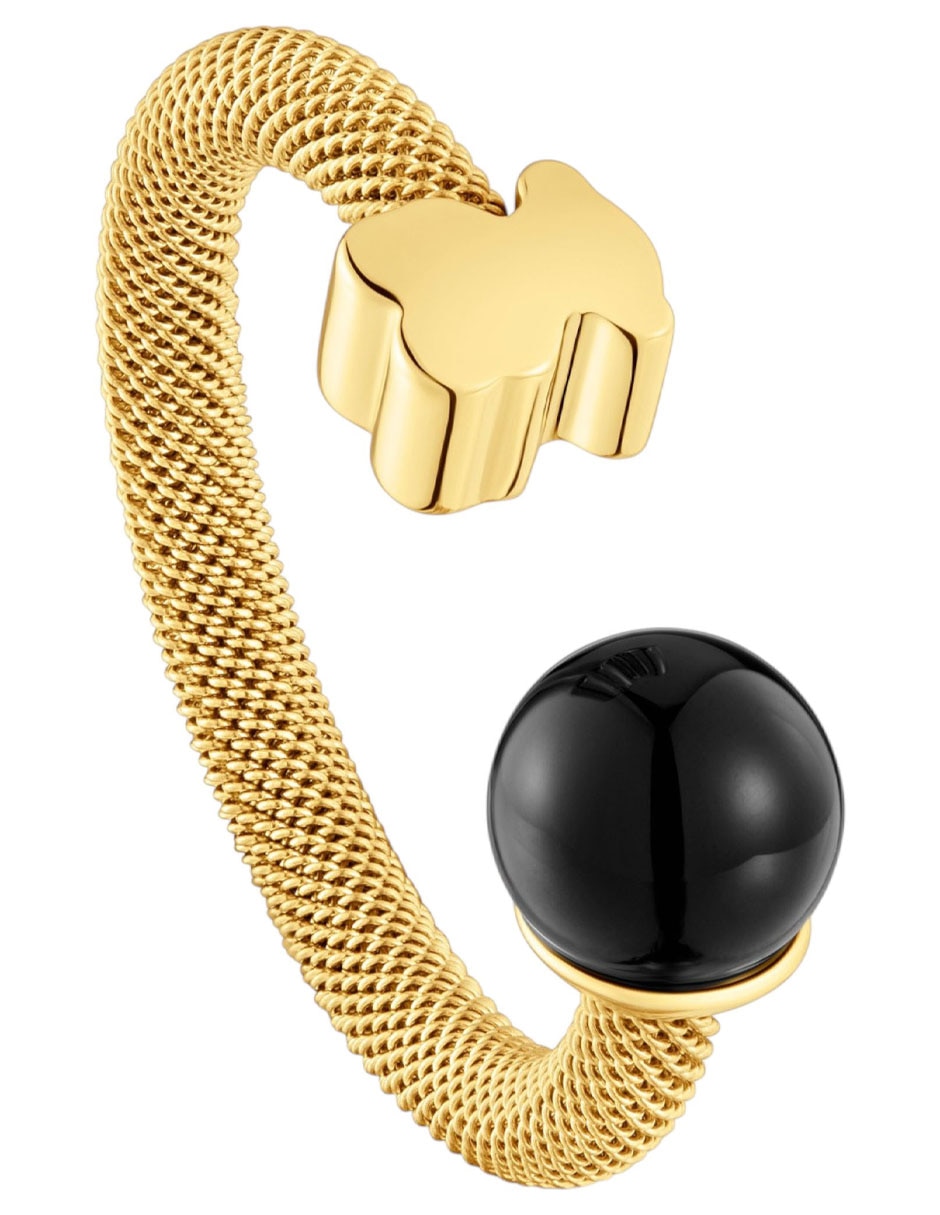 Anillo con gema de oso Icon Mesh ónix brillante 2