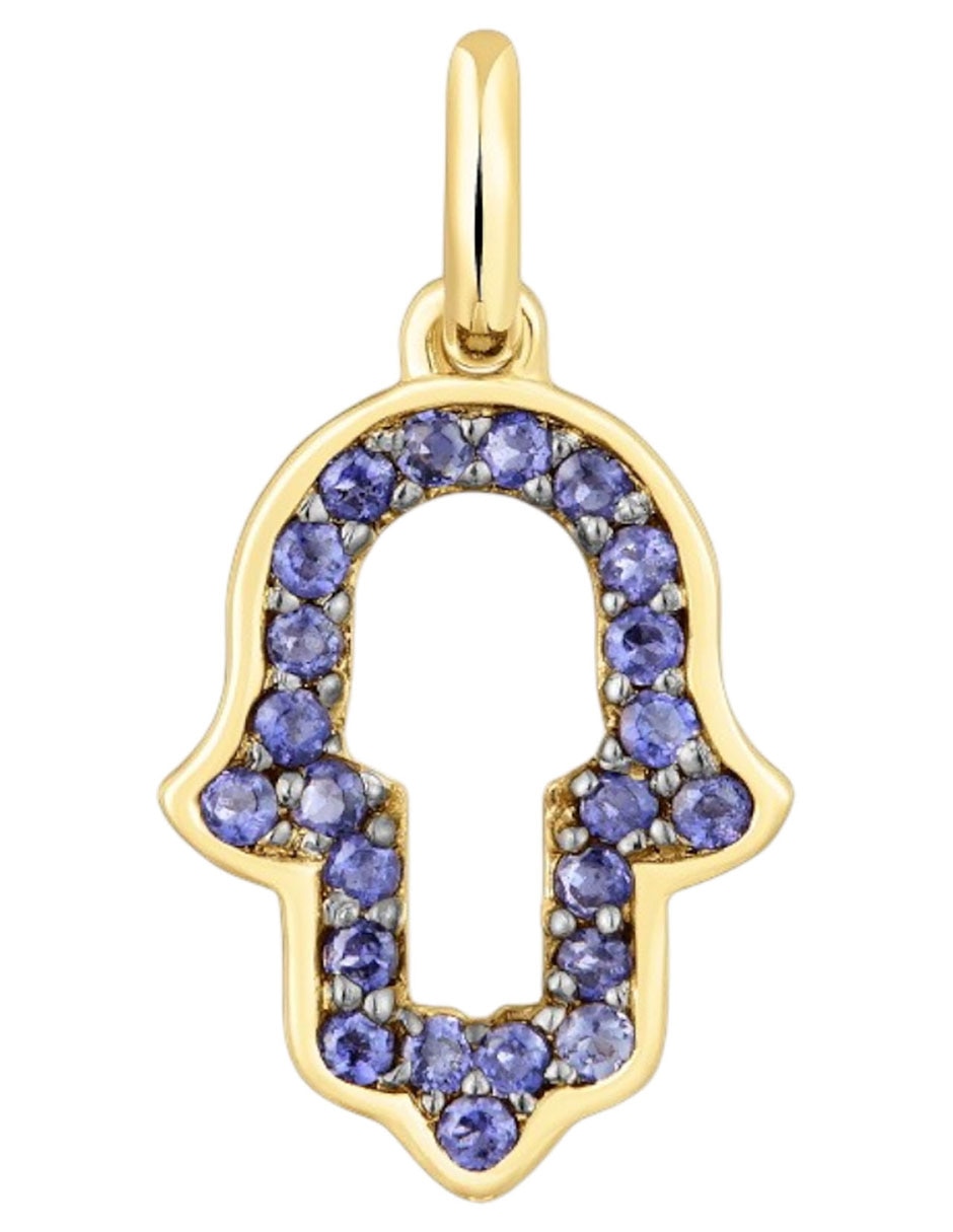 Dije de mano de fátima medallions de oro amarillo 14 K iolita