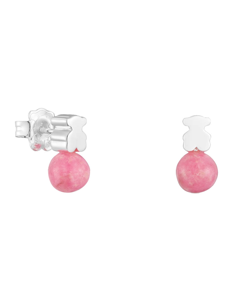 Aretes cortos de oso Icon Mesh de plata P 925 con acabado brillante rodonita