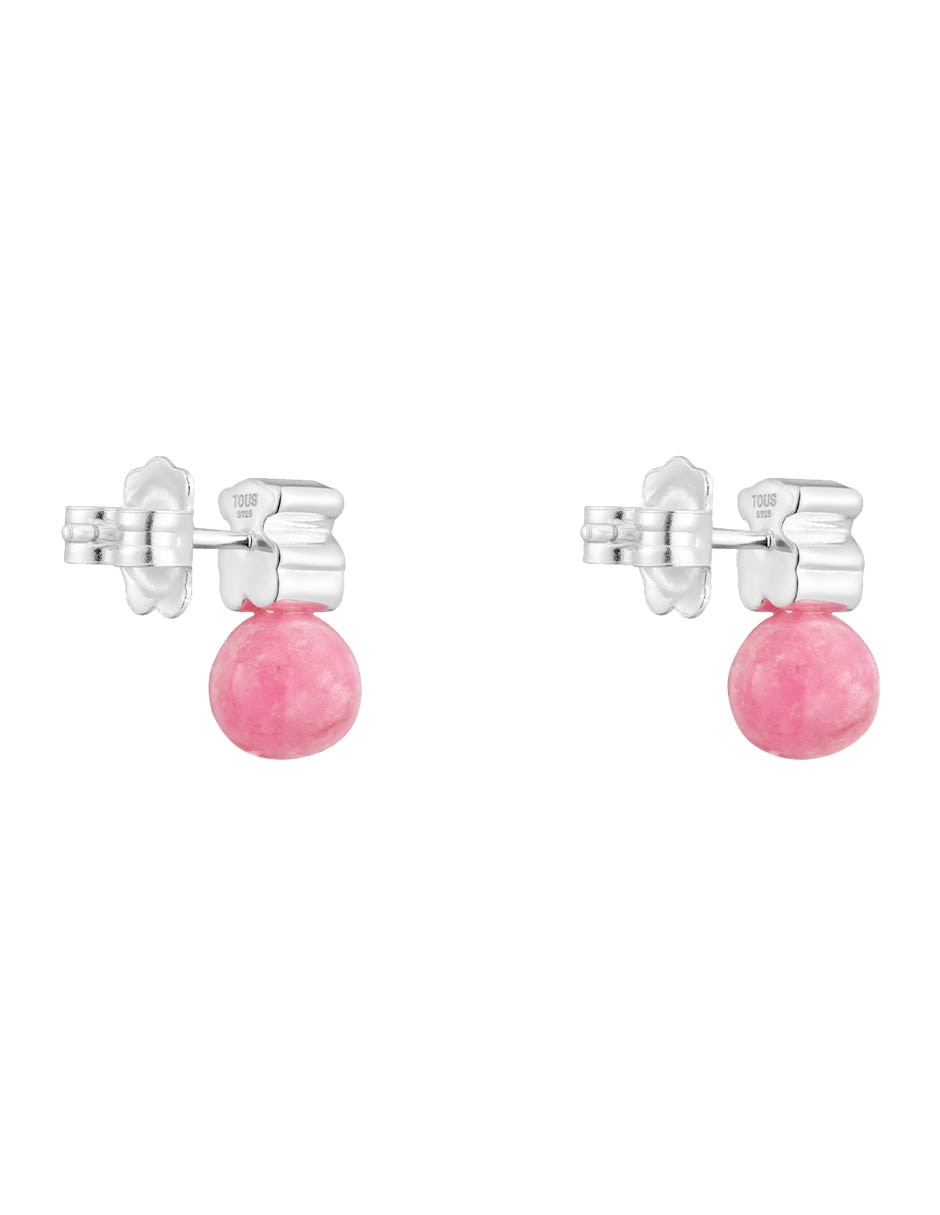 Aretes cortos de oso Icon Mesh de plata P 925 con acabado brillante rodonita 3