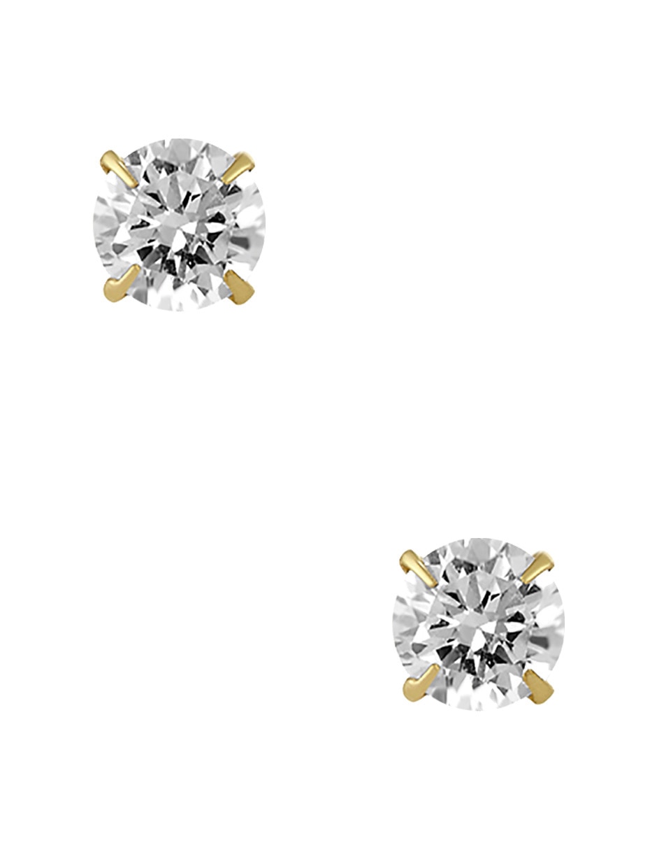 Broqueles redondos de oro amarillo 14 K con acabado pulido zirconia