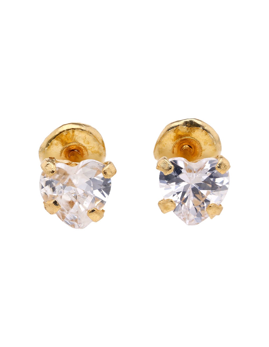 Broqueles de corazón de oro 14 K con acabado brillante zirconia