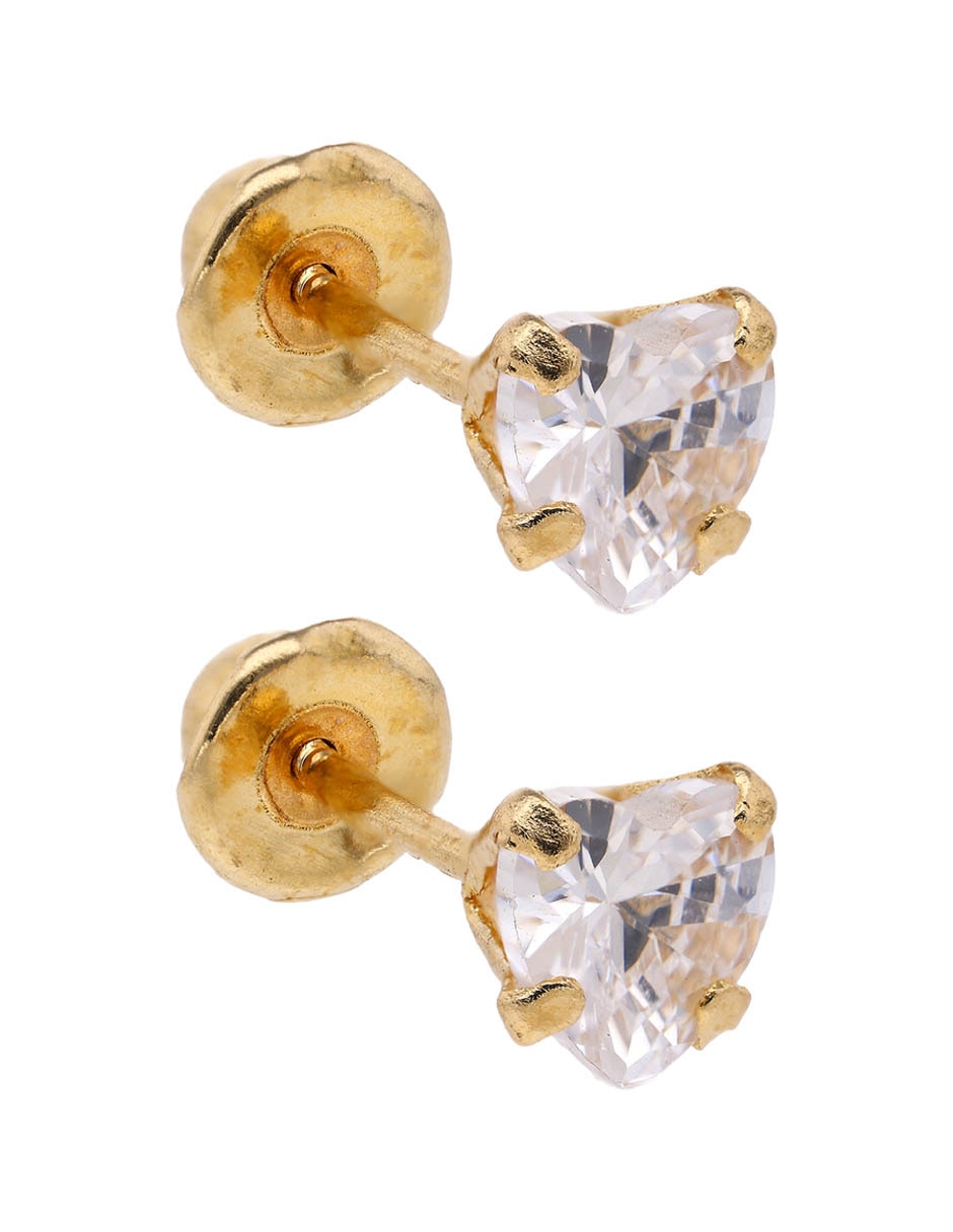 Broqueles de corazón de oro 14 K con acabado brillante zirconia 2