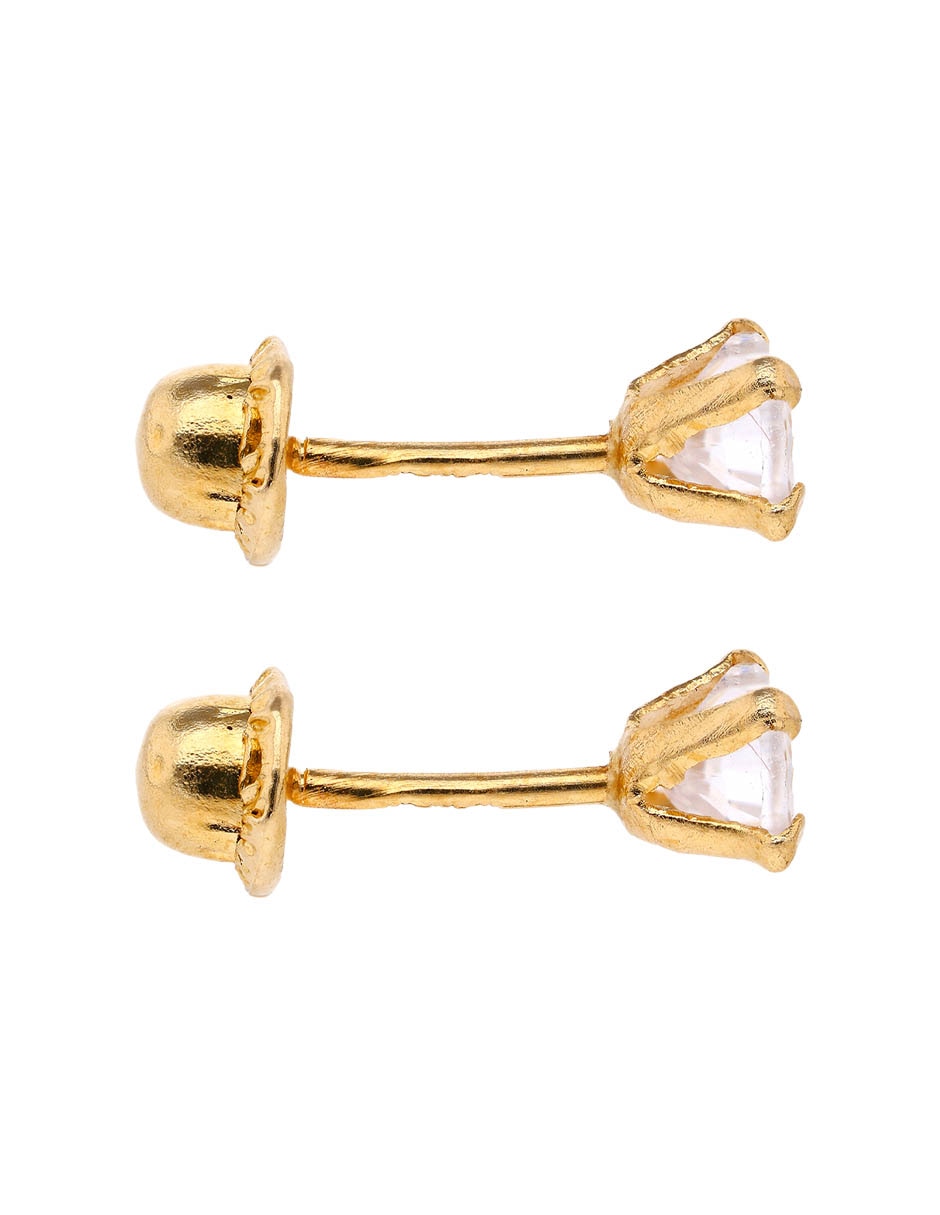 Broqueles de corazón de oro 14 K con acabado brillante zirconia 3