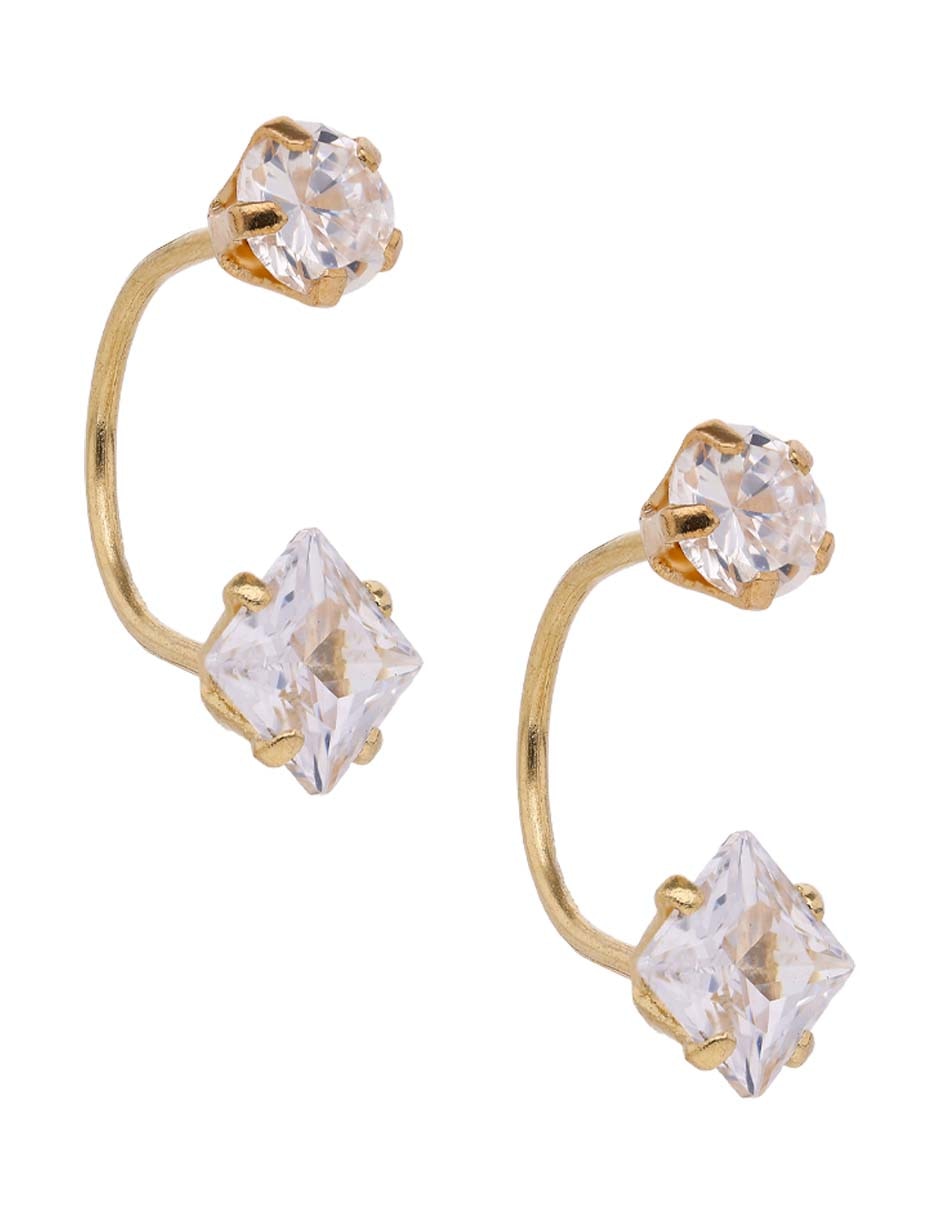 Broqueles de oro 14 k con acabado liso zirconia 2