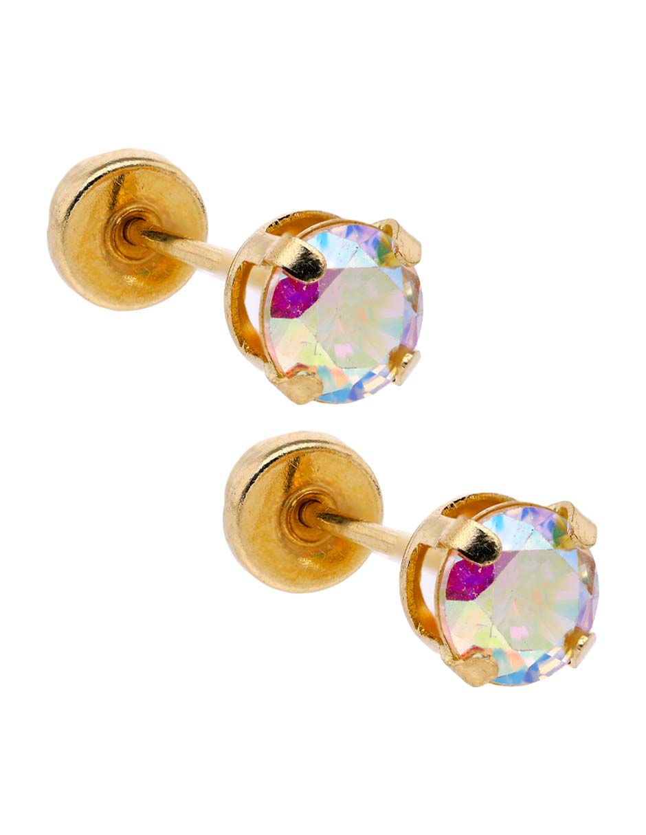 Broqueles de canasta de oro 14 K con acabado brillante zirconia 2