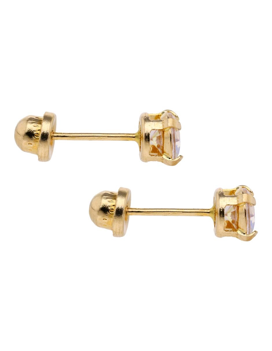 Broqueles de canasta de oro 14 K con acabado brillante zirconia 3