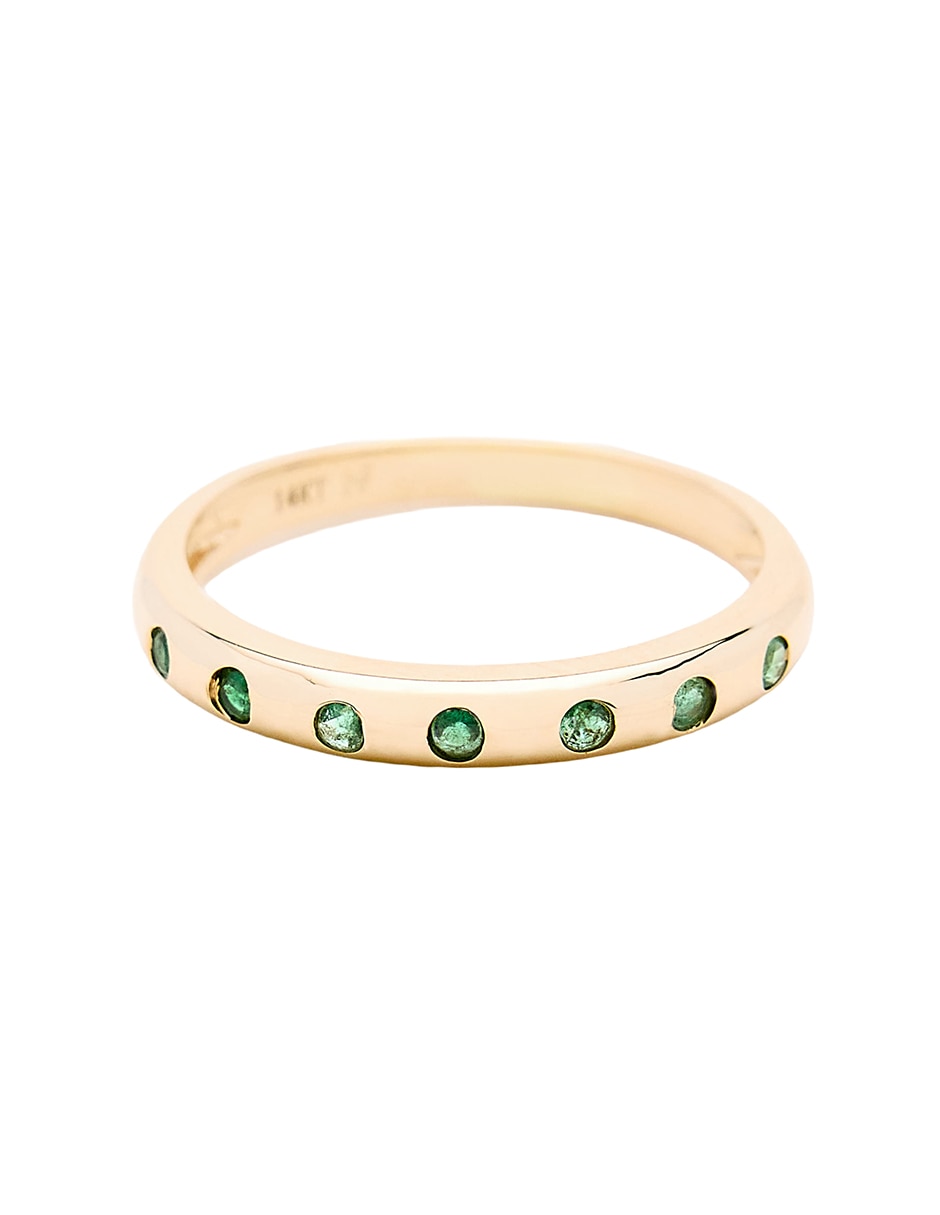 Anillo con gema circular 14 k de oro amarillo esmeralda pulido