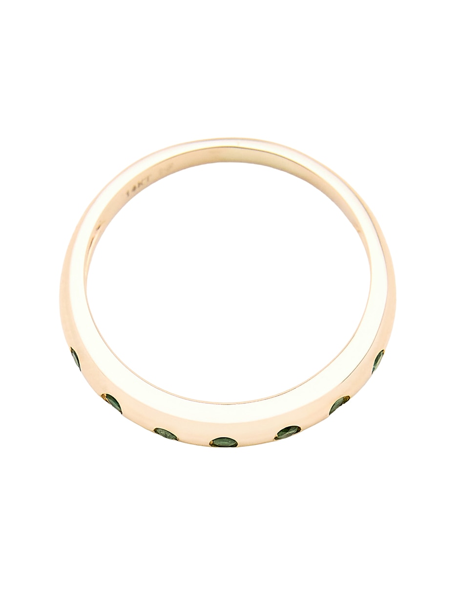 Anillo con gema circular 14 k de oro amarillo esmeralda pulido 3
